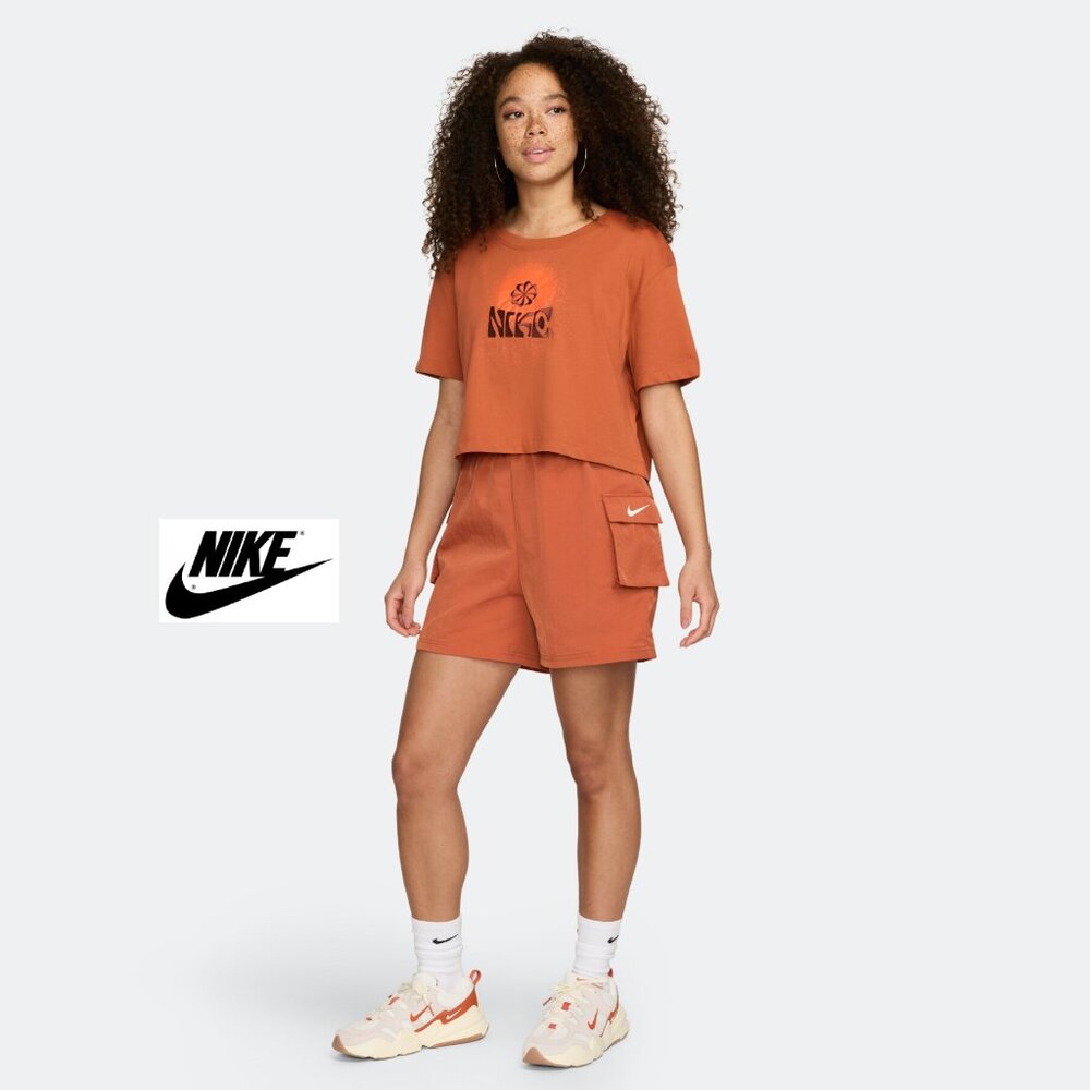 NWT $52 NIKE Women S Woven High Rise Cargo Sportswear Activewear Shorts Brown
